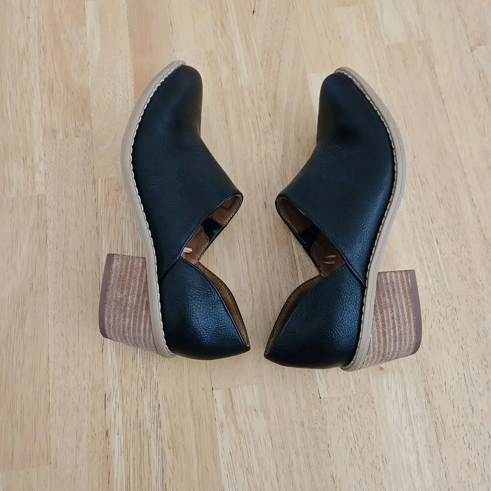 CYNTHIA ROWLEY Eddie Black Vegan Leather Pointed Toe Heeled Loafers Sz 8 EUC
